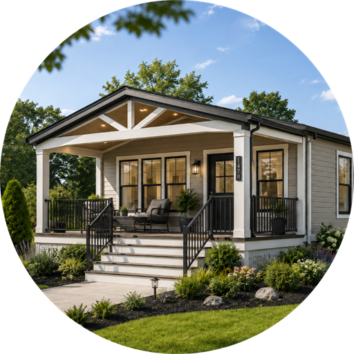 Mobile home with landscaping